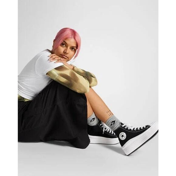 Converse Chuck Taylor All Star Move Platform High top Sneakers Black White Sz 10 - Picture 2 of 13